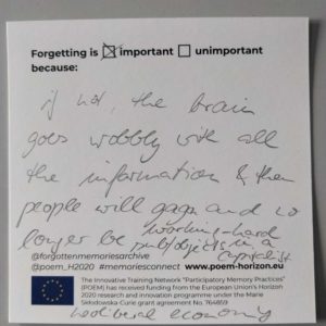 "Forgetting is important because if not, the brain goes wobbly with all the information & then people will gaga and no longer be working-hard sub/objects in a capitalist neoliberal economy.2